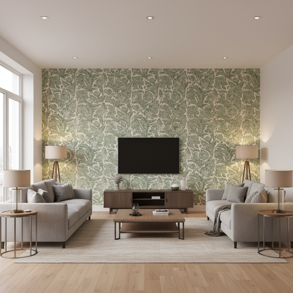 Marion Print - Sage Green By Lee Jofa | Clare Prints |Botanical & Floral  Multipurpose Print - Living Room Room Setting