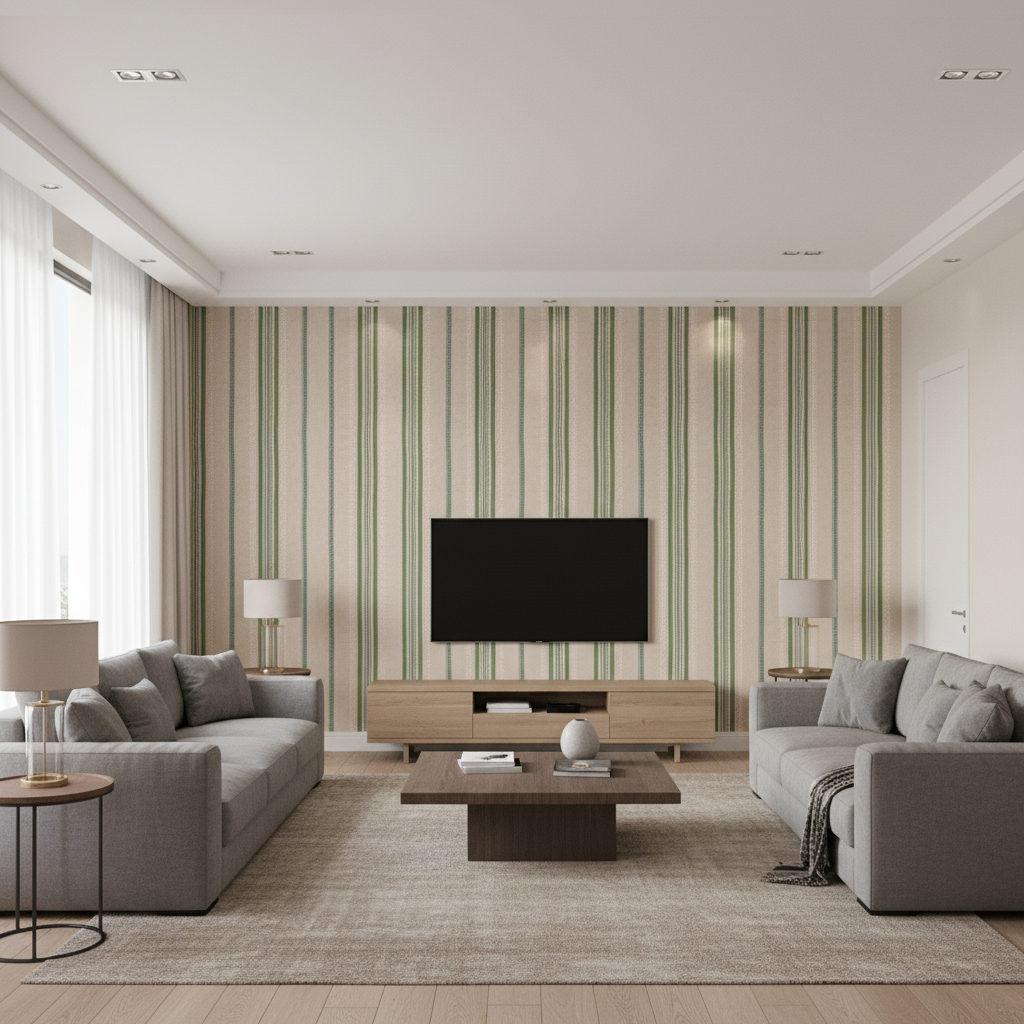 Nautique Emb - Green/Blue Green By Lee Jofa | Oscar De La Renta Iv |Global Stripes Multipurpose Embroidery - Living Room Room Setting