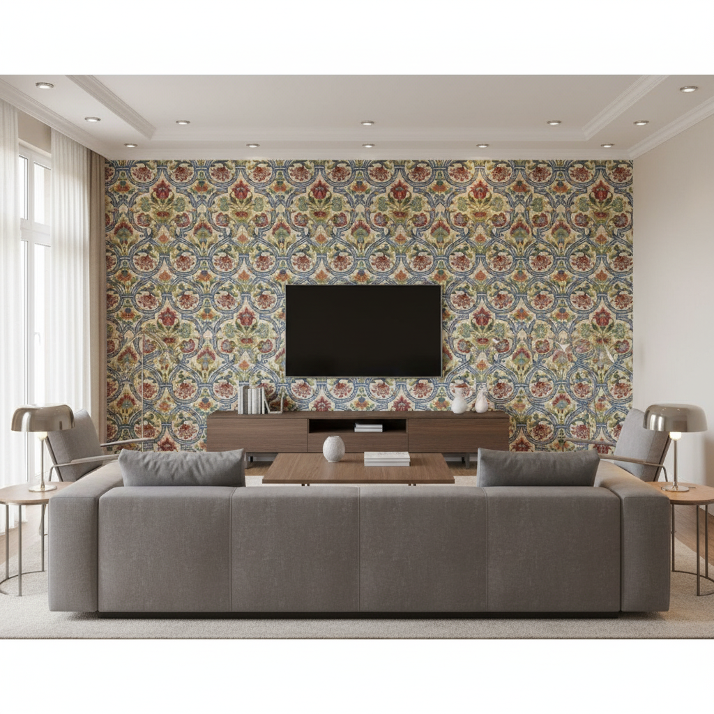 New Sevilla - Multi Blue By Lee Jofa |  | Medallion / Suzani / Persian Multipurpose Print - Living Room Room Setting