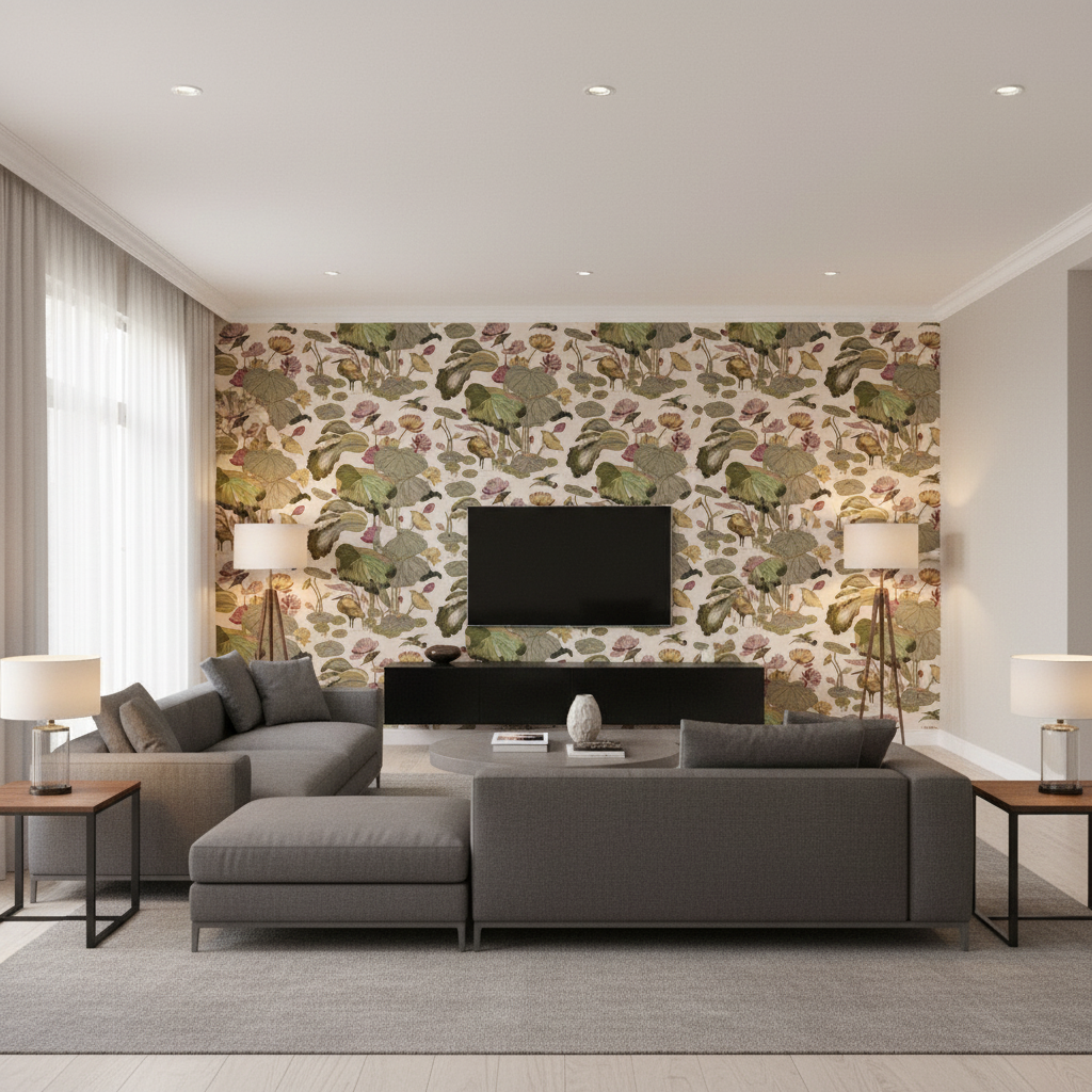 Nympheus Print - Cream  By Lee Jofa | Perennia |  Multipurpose Print - Living Room Room Setting