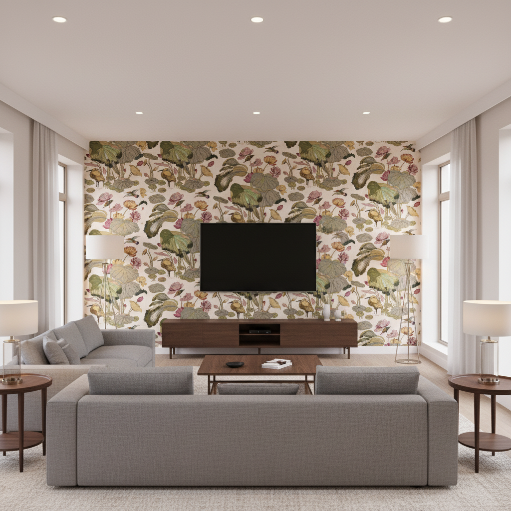 Nympheus Print - Cream  By Lee Jofa | Perennia |  Multipurpose Print - Living Room Room Setting
