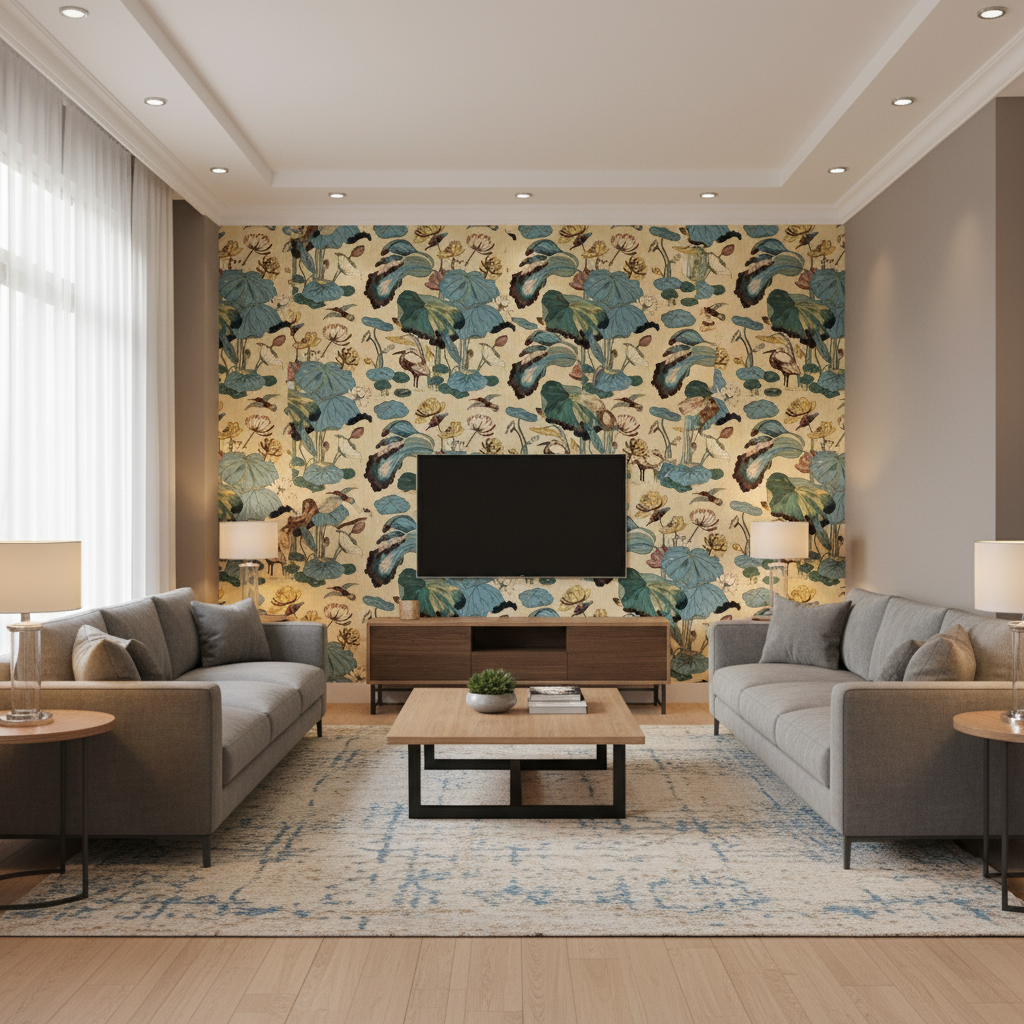 Nympheus Print Straw - Living Room Room Setting