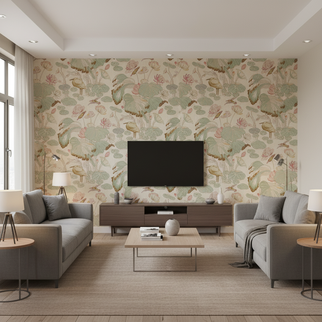 Nympheus Twill - Shell/Jade Multi By Lee Jofa |  |Botanical & Floral Flora & Fauna Multipurpose Print - Living Room Room Setting