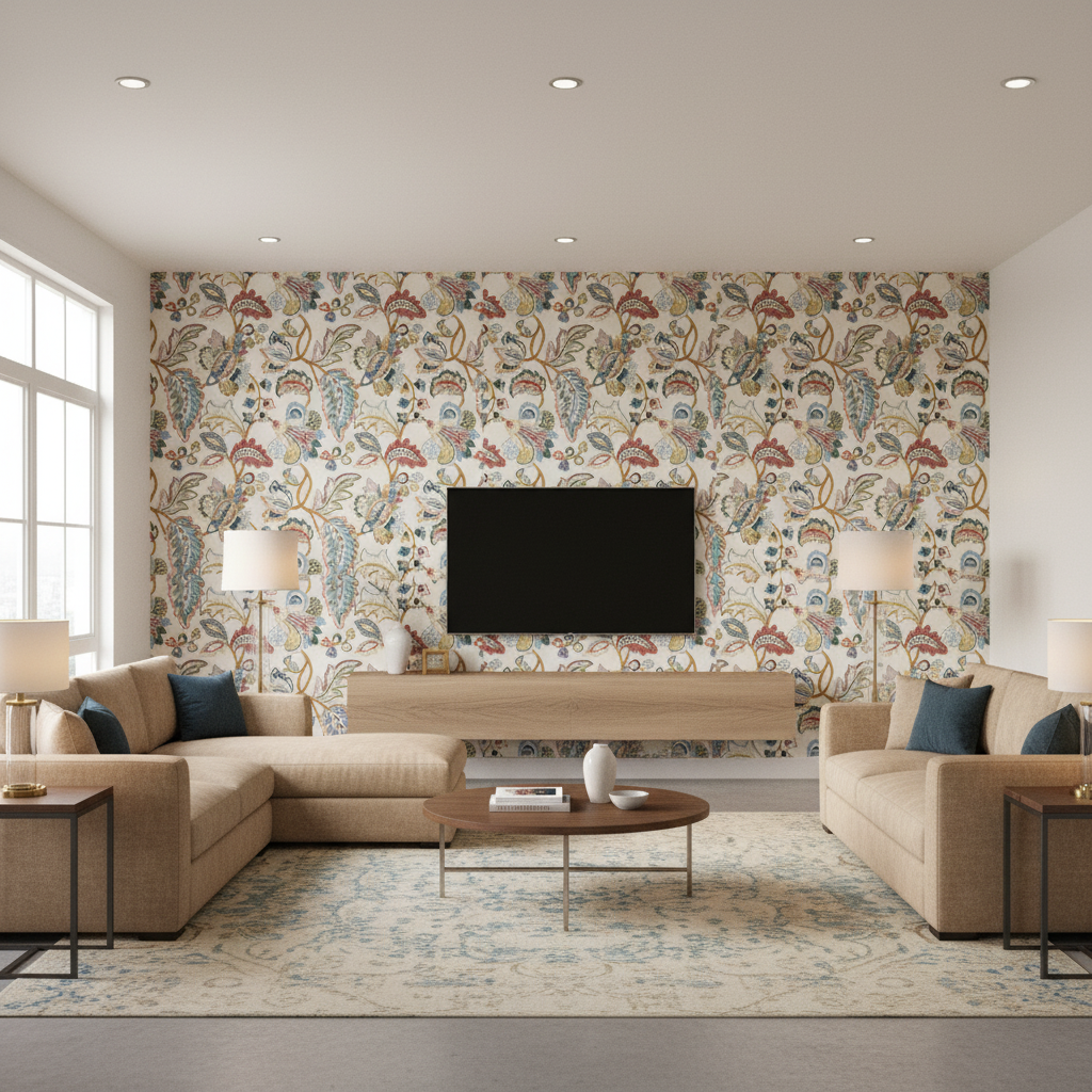 Orford Embroidery - Red/Blue Multi By Lee Jofa | Manor House |Botanical & Floral Jacobeans Multipurpose Embroidery - Living Room Room Setting