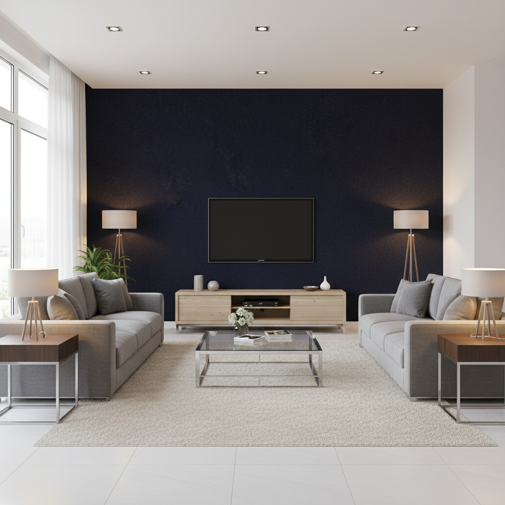 Oxford Velvet - Azure Dark Blue By Lee Jofa |  |Solid Texture Upholstery Velvet - Living Room Room Setting