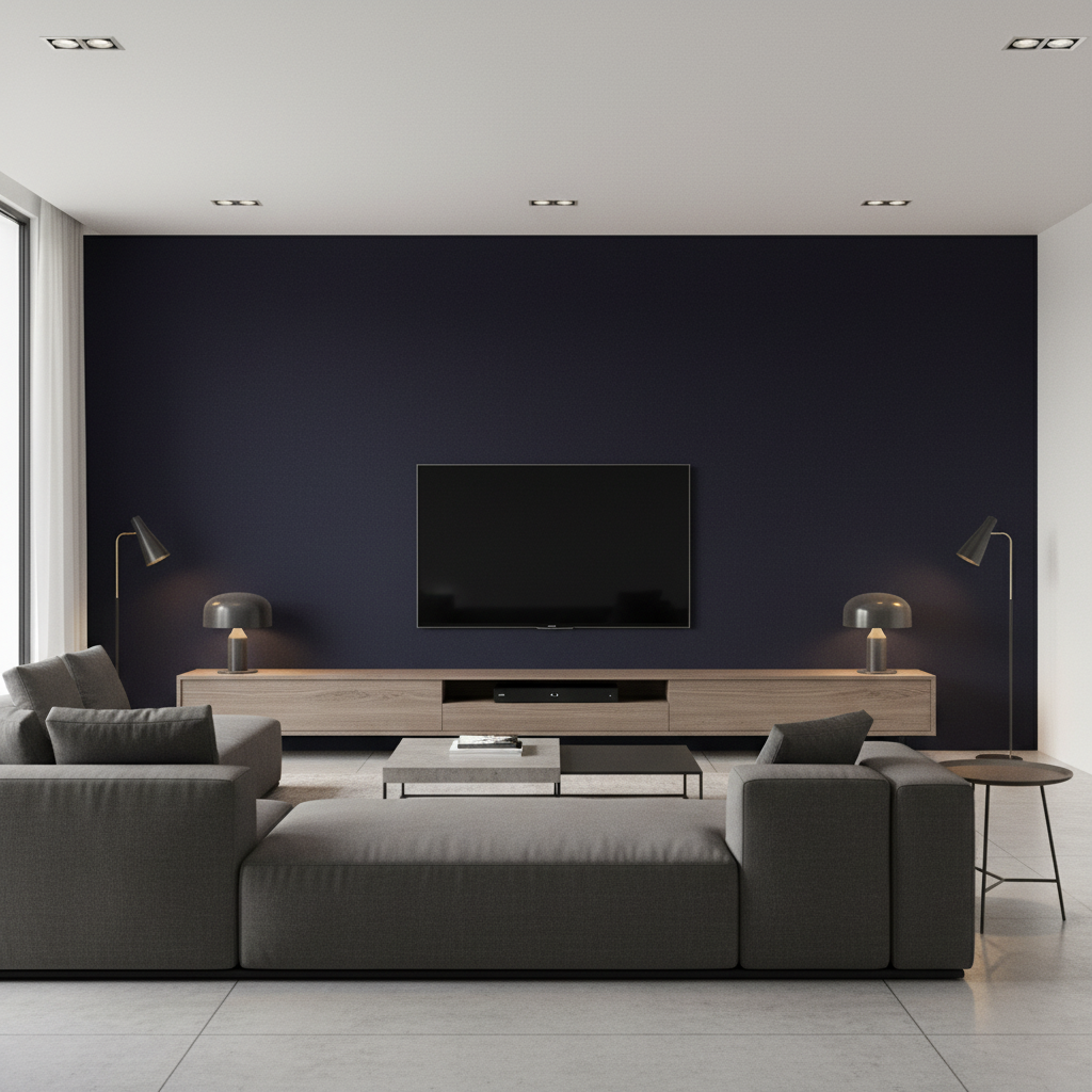 Oxford Velvet - Ink Dark Blue By Lee Jofa |  |Solid Texture Upholstery Velvet - Living Room Room Setting