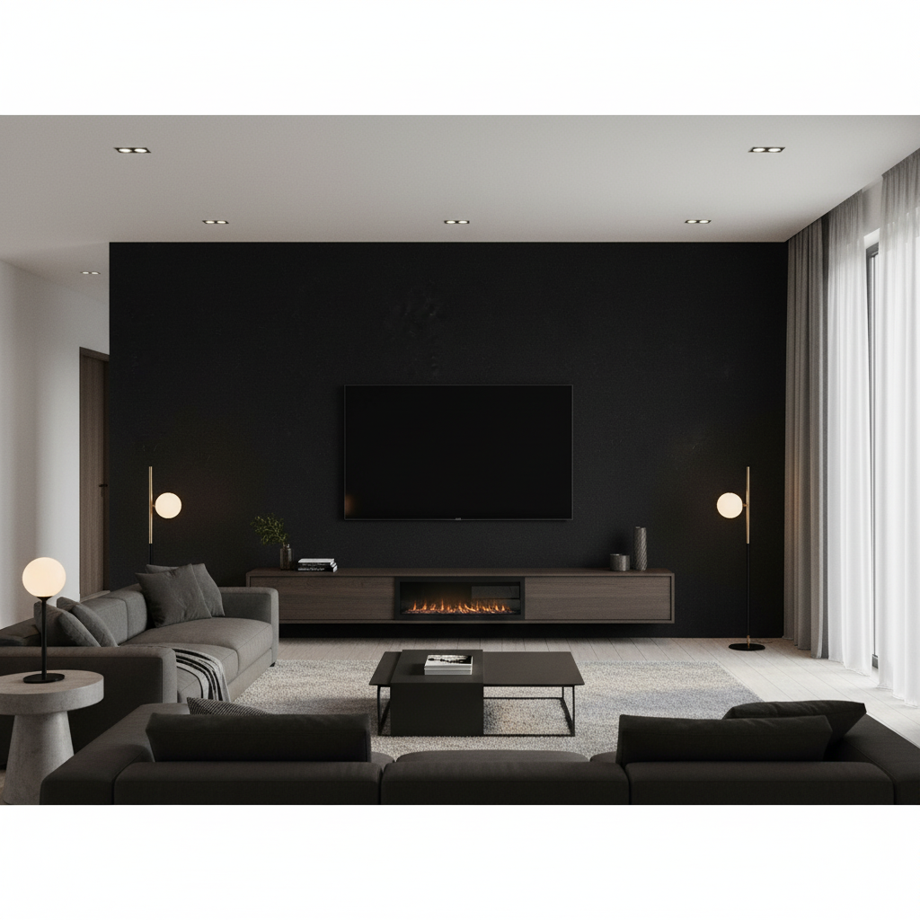 Oxford Velvet - Noir Black By Lee Jofa |  |Solid Texture Upholstery Velvet - Living Room Room Setting