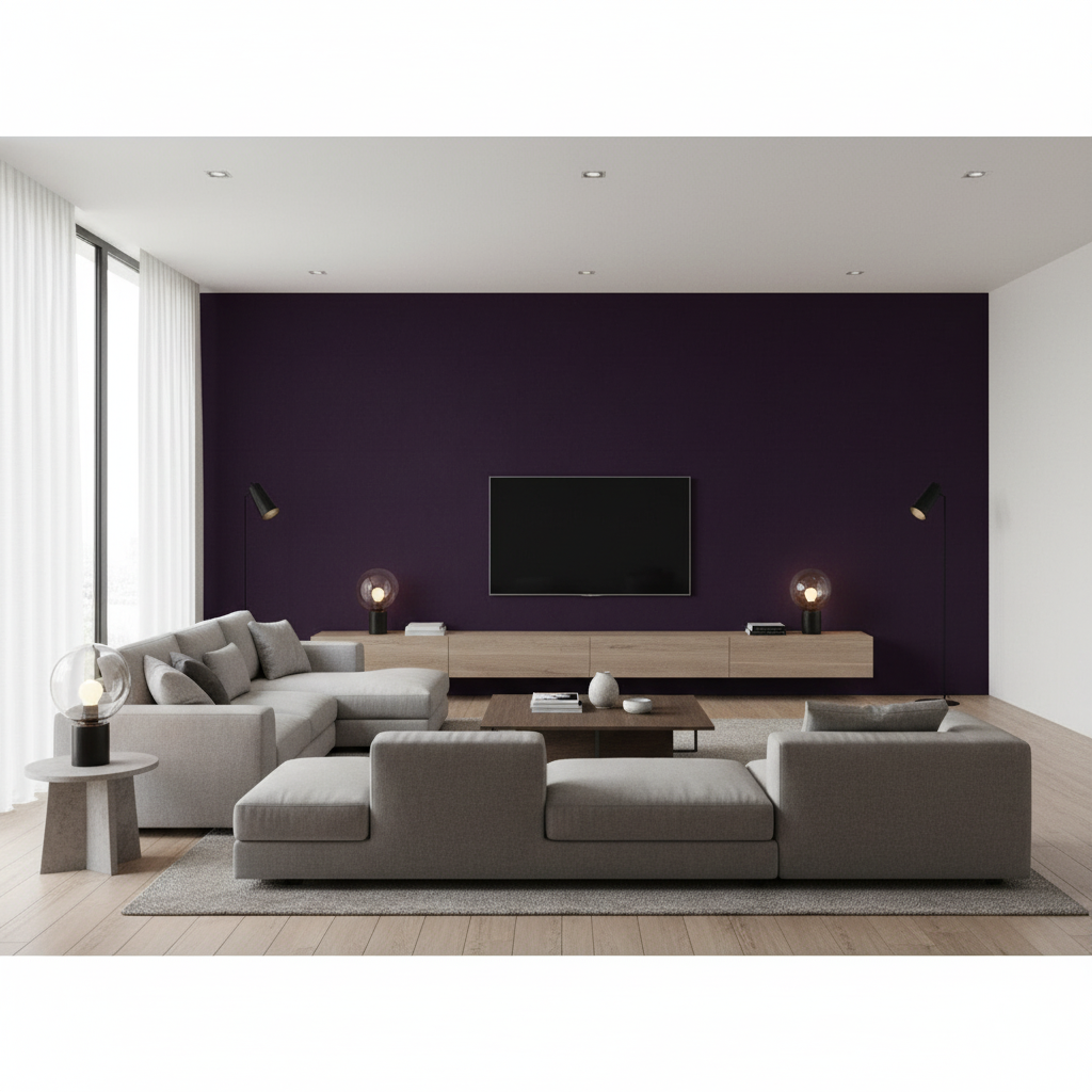Oxford Velvet - Plum Plum By Lee Jofa |  |Solid Texture Upholstery Velvet - Living Room Room Setting