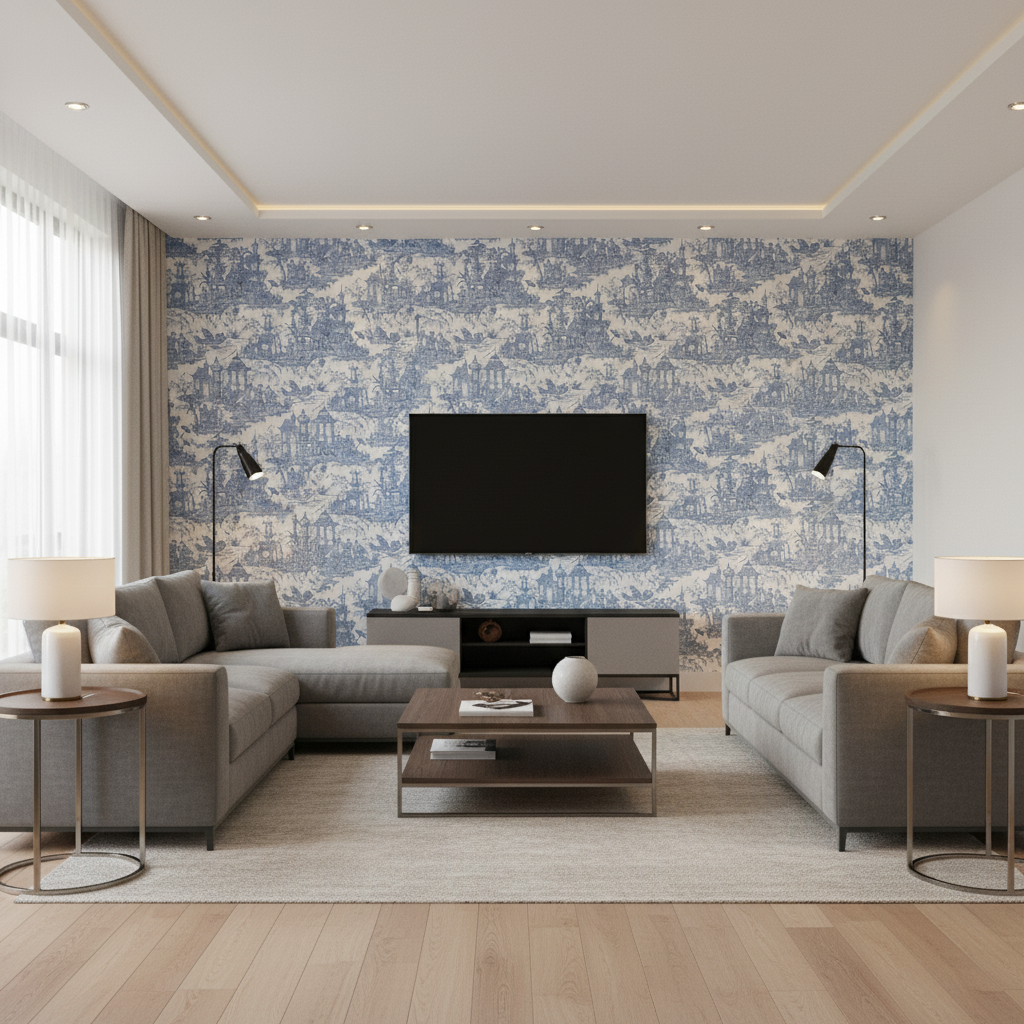 Pagoda Toile - Blue Blue By Lee Jofa | Oscar De La Renta Iv | Toile Multipurpose Print - Living Room Room Setting