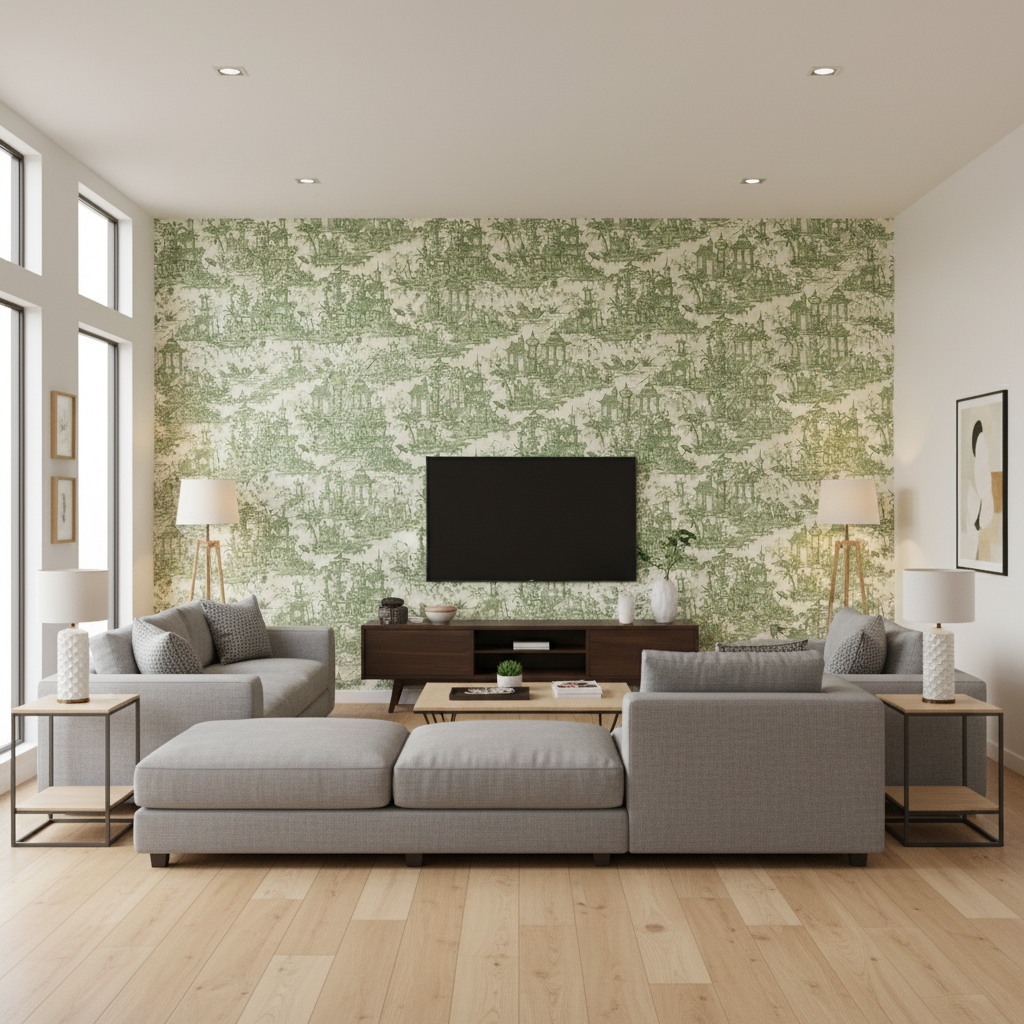 Pagoda Toile - Forest Green By Lee Jofa | Oscar De La Renta Iv | Toile Multipurpose Print - Living Room Room Setting