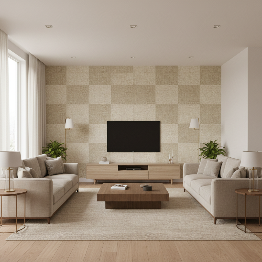 Quay - Beach Beige By Lee Jofa Modern | Kelly Wearstler Mesa |Check/Houndstooth Texture Upholstery Indoor / Outdoor - Living Room Room Setting