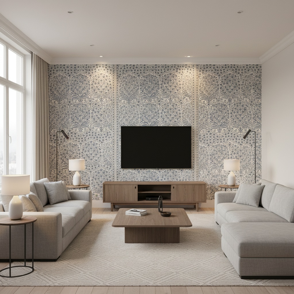 Sameera - Blue/Indigo Blue By Lee Jofa | Oscar De La Renta Iii |Botanical & Floral Global Multipurpose Print - Living Room Room Setting