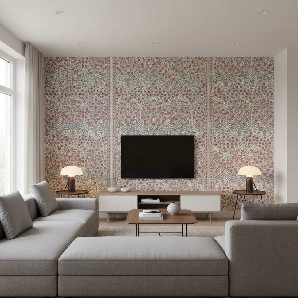 Sameera - Red/Blue Multi By Lee Jofa | Oscar De La Renta Iii |Botanical & Floral Global Multipurpose Print - Living Room Room Setting