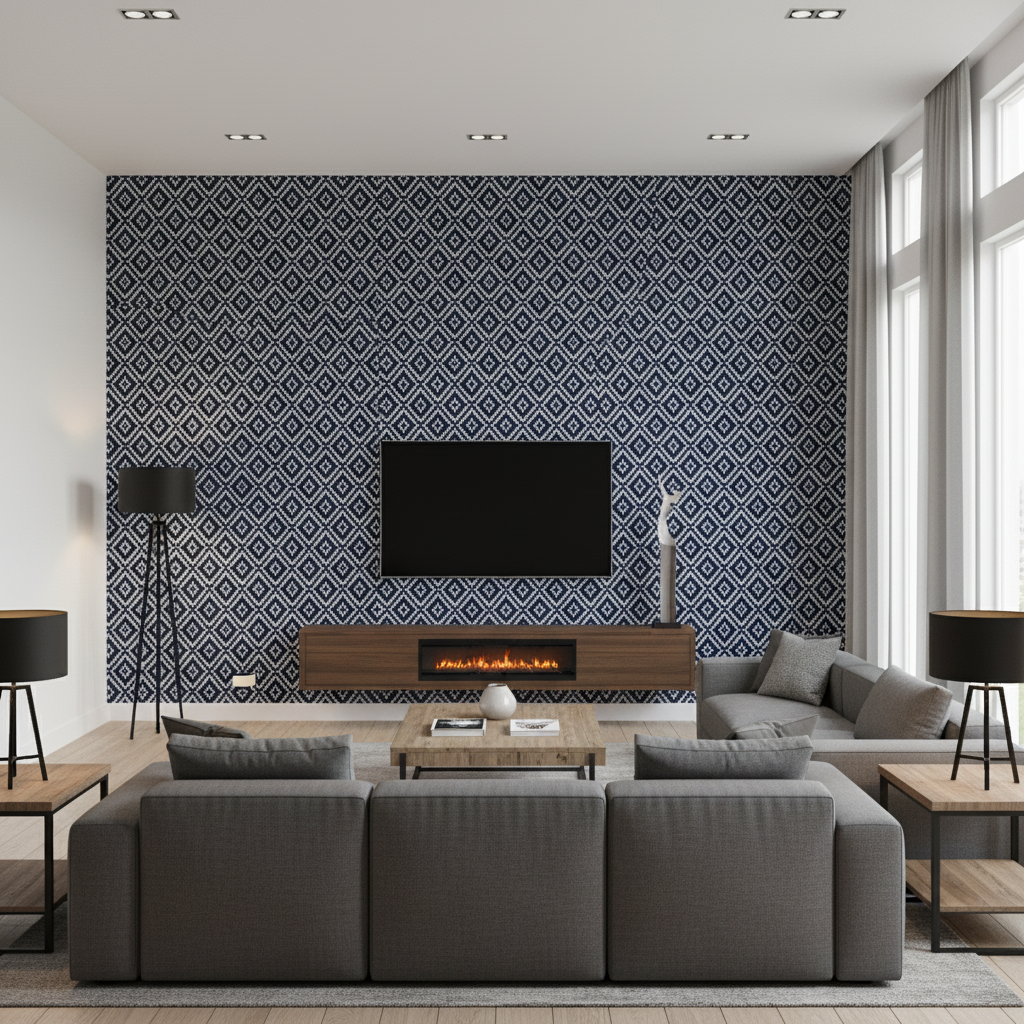 Seaford Weave - Navy Dark Blue By Lee Jofa | Linford Weaves | Diamond Upholstery - Living Room Room Setting