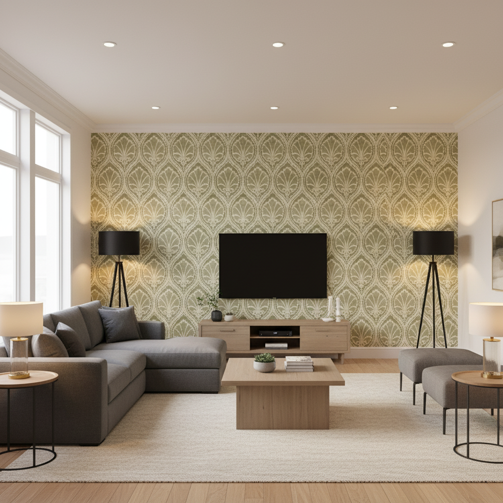 Seville Weave - Celadon/Moss Green By Lee Jofa | Triana Weaves |Damask Texture Upholstery - Living Room Room Setting