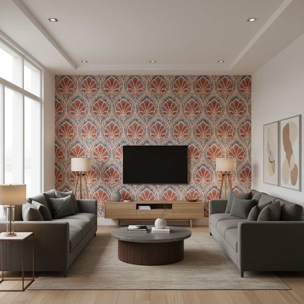 Seville Weave - Denim/Brick Blue By Lee Jofa | Triana Weaves |Damask Texture Upholstery - Living Room Room Setting