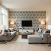 Seville Weave - Navy/Marine Blue By Lee Jofa | Triana Weaves |Damask Texture Upholstery - Living Room Room Setting