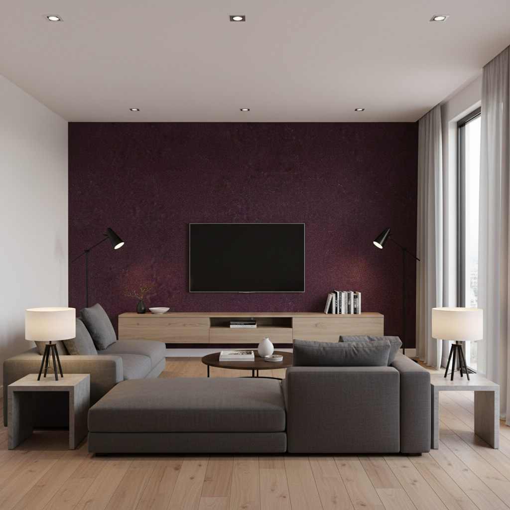 Skye Wool - Aubergine Purple By Lee Jofa |  |Solid Texture Upholstery Wool - Living Room Room Setting