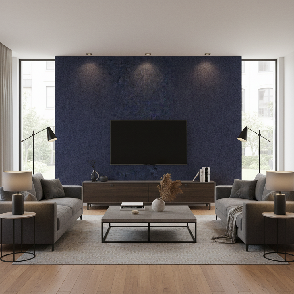 Skye Wool - Blueberry Dark Blue By Lee Jofa |  |Solid Texture Upholstery Wool - Living Room Room Setting