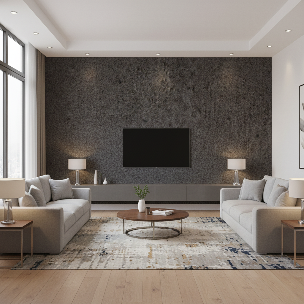Skye Wool - Charcoal Black By Lee Jofa |  |Solid Texture Upholstery Wool - Living Room Room Setting