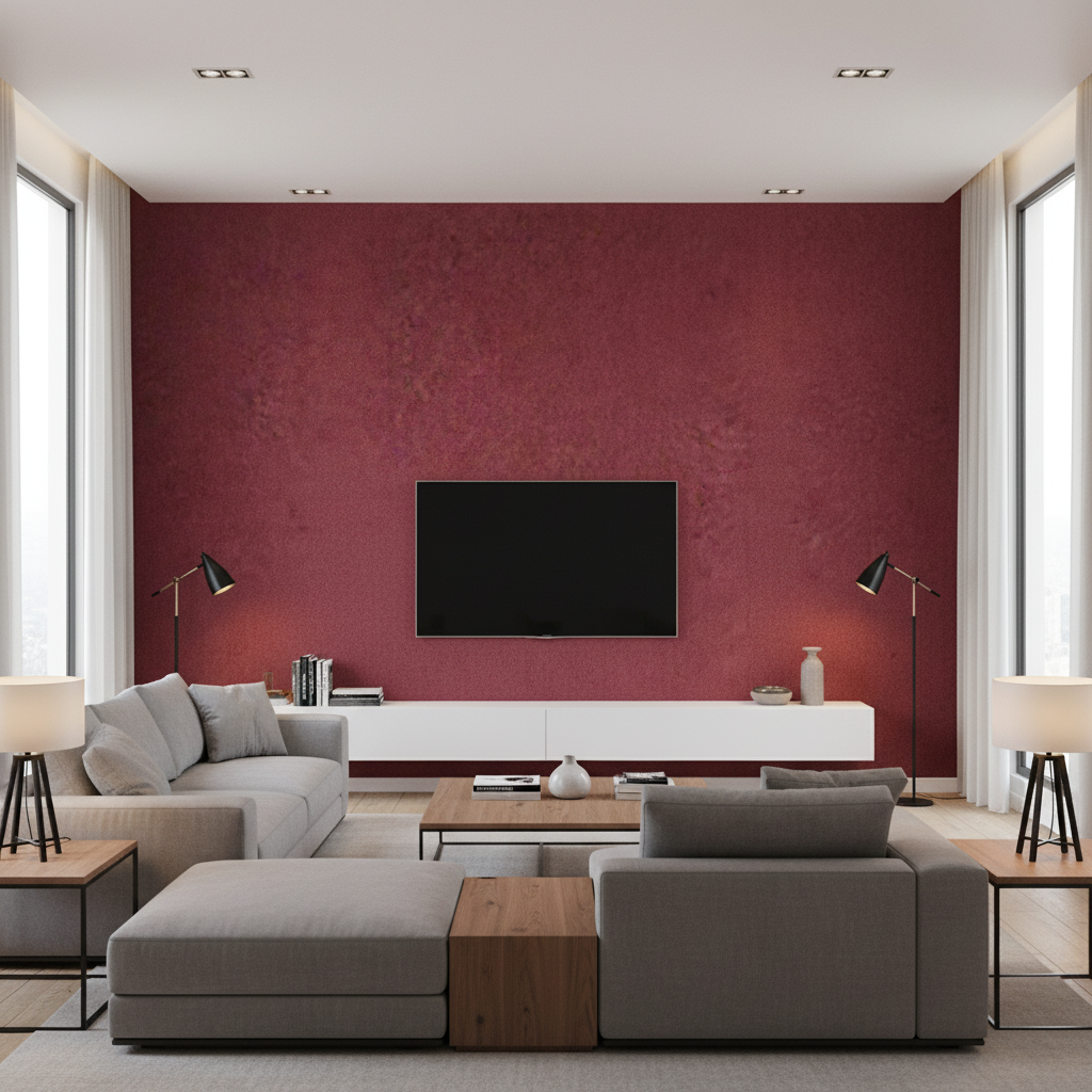 Skye Wool - Cranberry Red By Lee Jofa |  |Solid Texture Upholstery Wool - Living Room Room Setting