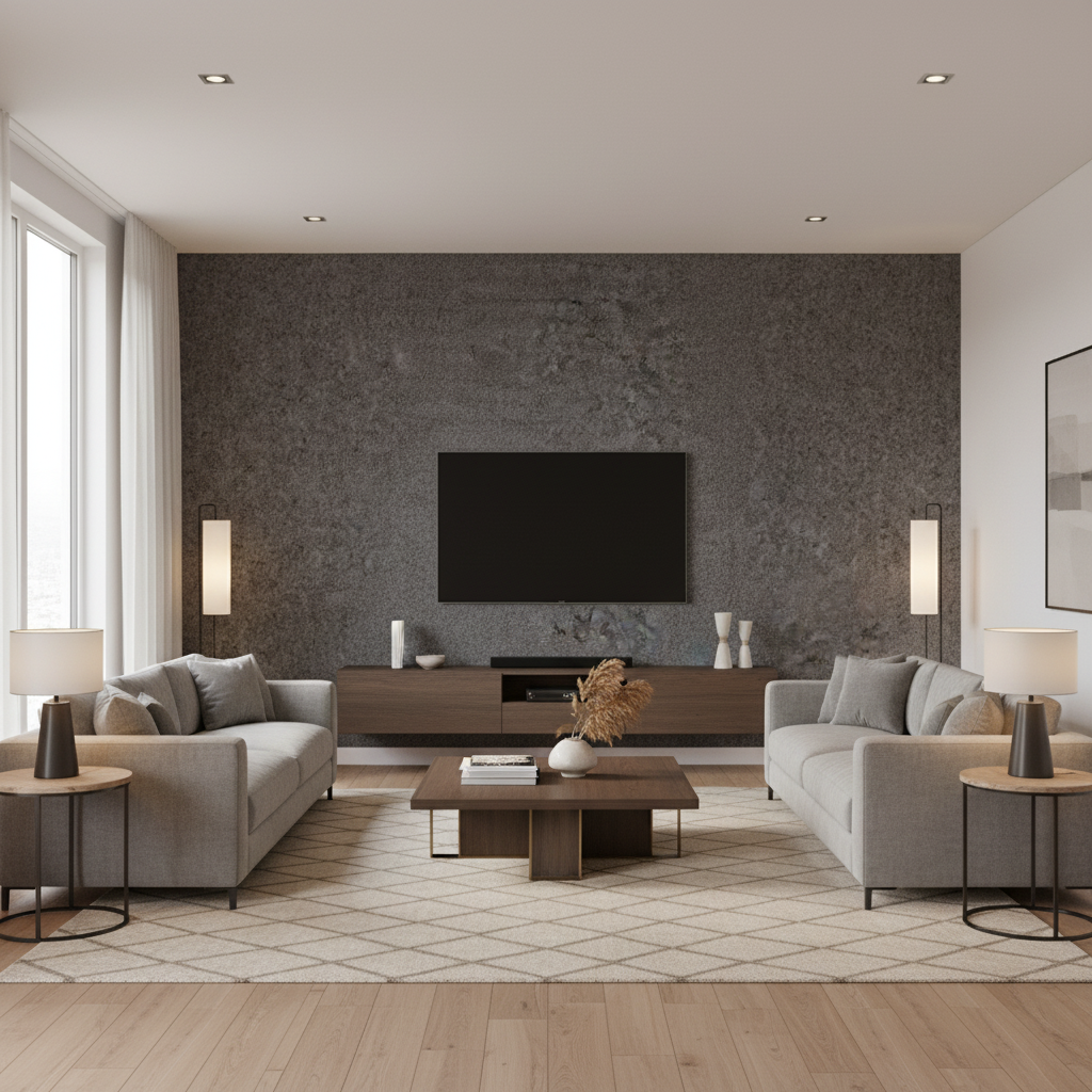 Skye Wool - Granite Grey By Lee Jofa |  |Solid Texture Upholstery Wool - Living Room Room Setting