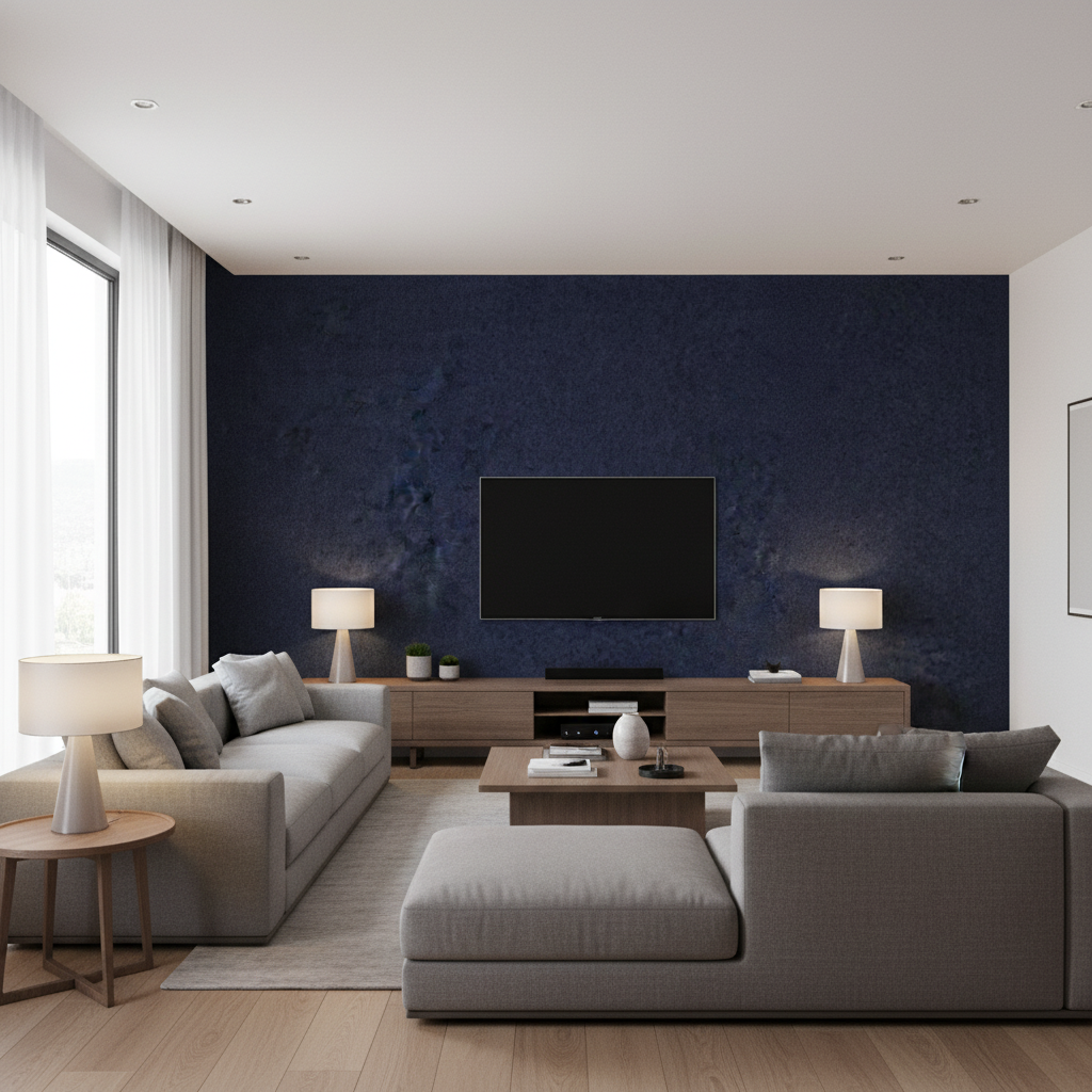 Skye Wool - Ink Blue By Lee Jofa |  |Solid Texture Upholstery Wool - Living Room Room Setting