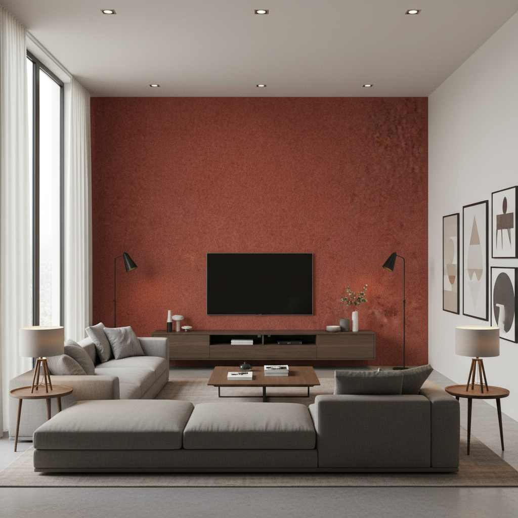 Skye Wool - Maple Rust By Lee Jofa |  |Solid Texture Upholstery Wool - Living Room Room Setting