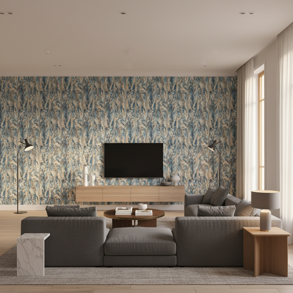 Taplow Print - Navy/Slate Multi By Lee Jofa | Manor House | Modern Multipurpose Print - Living Room Room Setting