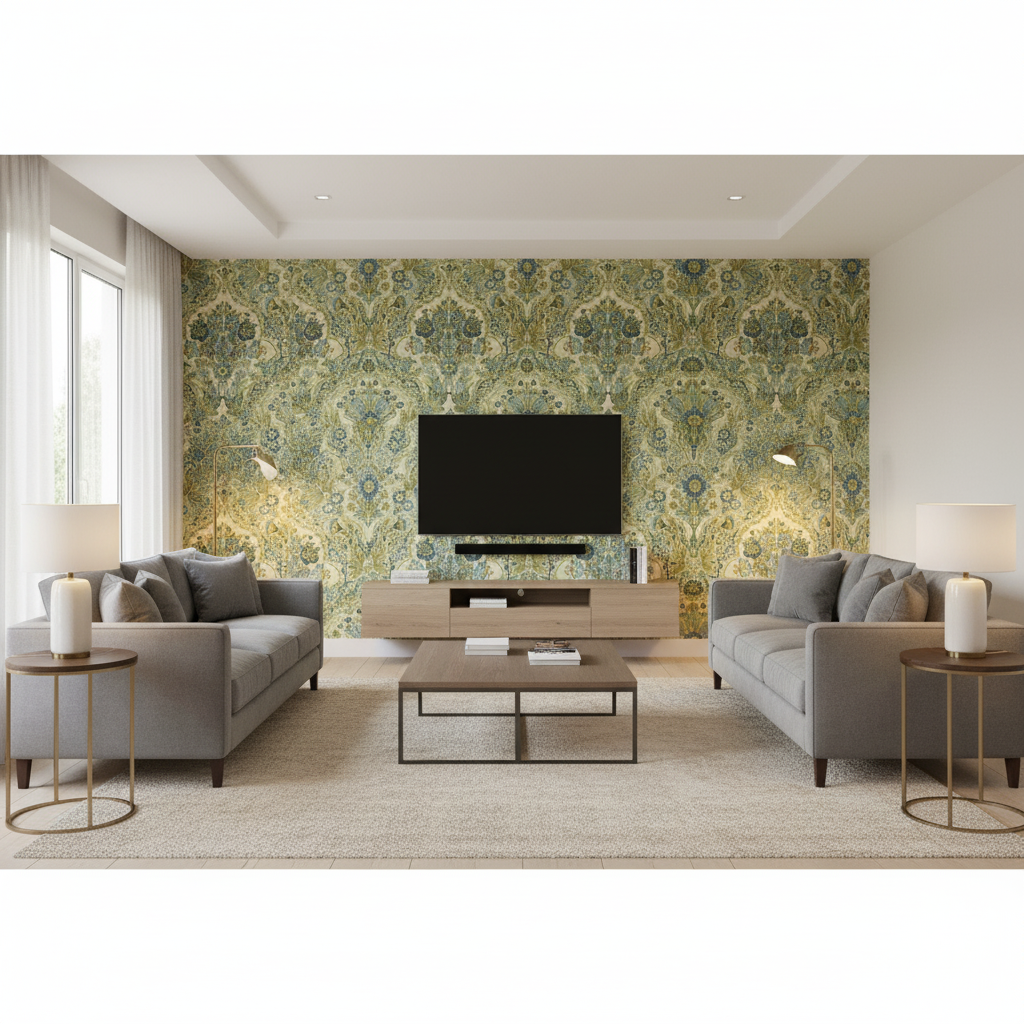 Tetbury - Blue/Green Blue By Lee Jofa | Royal Oak Anniversary | Medallion / Suzani / Persian Multipurpose Print - Living Room Room Setting