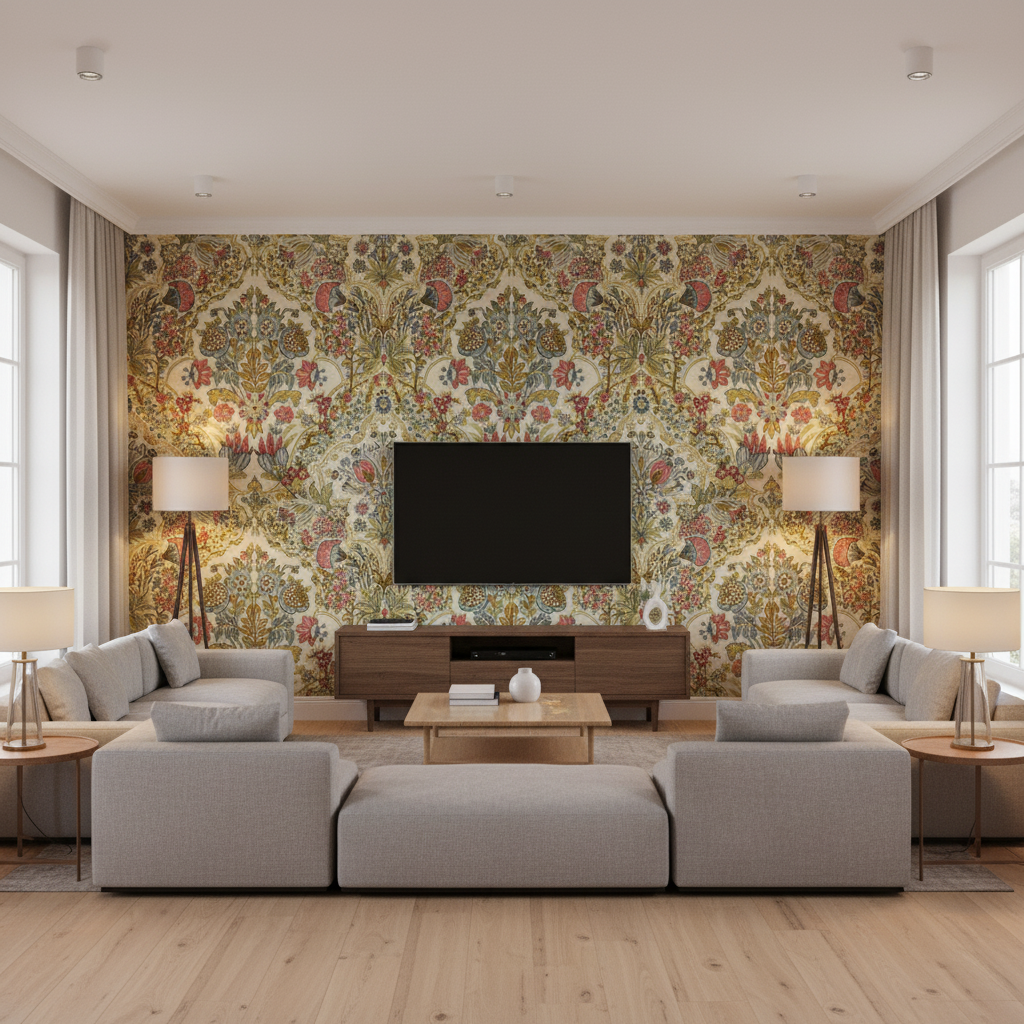 Tetbury - Rose/Aqua Burgundy/Red By Lee Jofa | Royal Oak Anniversary | Medallion / Suzani / Persian Multipurpose Print - Living Room Room Setting