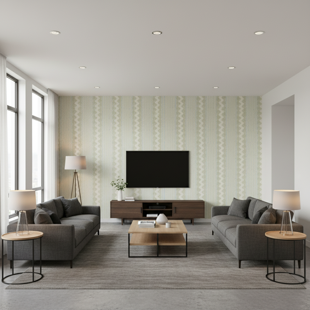 Whitaker Print - Sage/Aqua Light Green By Lee Jofa | Avondale |Global Stripes Multipurpose Print - Living Room Room Setting