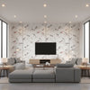 A-Twitter Blush | Schumacher Wallcovering - Living Room Visualization (AI-generated, may not be to scale. Verify pattern scale with product specifications.)