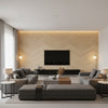 Ajiro Chevron Polished Maple | Maya Romanoff - Living Room Visualization (AI-generated, may not be to scale. Verify pattern scale with product specifications.)