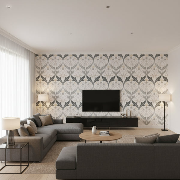Pinecone Ribbon Wallcovering - Charcoal | Ronald Redding