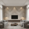 Ajiro Coffers - Silver Birch Luster | Maya Romanoff - Living Room Visualization (AI-generated, may not be to scale. Verify pattern scale with product specifications.)