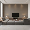 Adalyn Weave Brown | Architectural Wallcoverings - Living Room Visualization (AI-generated, may not be to scale. Verify pattern scale with product specifications.)