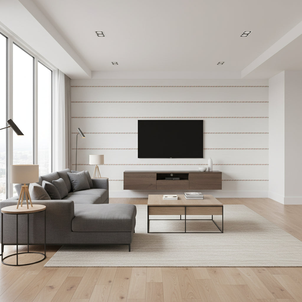 MAREN CORD Tapes &amp; Trims (AE12348) – white | Thibaut - Living Room Visualization (AI-generated, may not be to scale. Verify pattern scale with product specifications.)