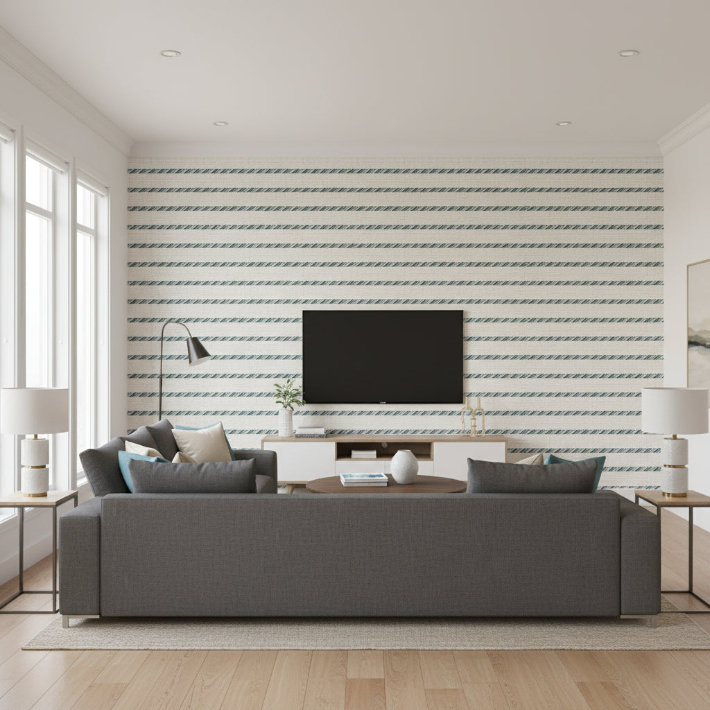 MAREN CORD Tapes &amp; Trims (AE12351) – Mallard and Sage | Thibaut - Living Room Visualization (AI-generated, may not be to scale. Verify pattern scale with product specifications.)