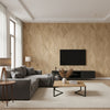 Ajiro Fanfare Polished Maple | Maya Romanoff - Living Room Visualization (AI-generated, may not be to scale. Verify pattern scale with product specifications.)