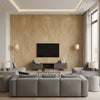 Ajiro Fanfare Oak Luster | Maya Romanoff - Living Room Visualization (AI-generated, may not be to scale. Verify pattern scale with product specifications.)