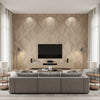 Ajiro Fanfare Teak Luster | Maya Romanoff - Living Room Visualization (AI-generated, may not be to scale. Verify pattern scale with product specifications.)