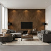 Ajiro Fanfare Cacao Luster | Maya Romanoff - Living Room Visualization (AI-generated, may not be to scale. Verify pattern scale with product specifications.)