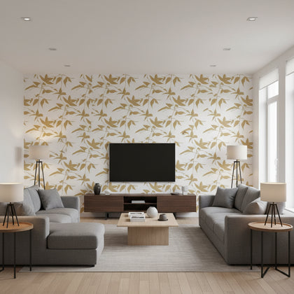 Persimmon Leaf Wallcovering - Gold/White | Ronald Redding