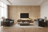 Ajiro Houndstooth Polished Maple | Maya Romanoff - Living Room Visualization (AI-generated, may not be to scale. Verify pattern scale with product specifications.)