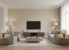 Ajiro Houndstooth Teak | Maya Romanoff - Living Room Visualization (AI-generated, may not be to scale. Verify pattern scale with product specifications.)