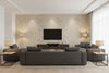 Ajiro Houndstooth Teak Luster | Maya Romanoff - Living Room Visualization (AI-generated, may not be to scale. Verify pattern scale with product specifications.)