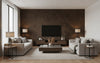 Ajiro Houndstooth Cacao Luster | Maya Romanoff - Living Room Visualization (AI-generated, may not be to scale. Verify pattern scale with product specifications.)