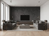 Ajiro Houndstooth Ash Luster | Maya Romanoff - Living Room Visualization (AI-generated, may not be to scale. Verify pattern scale with product specifications.)
