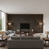Shimmering Burlap - Smokey Glitz | Maya Romanoff - Living Room Visualization (AI-generated, may not be to scale. Verify pattern scale with product specifications.)